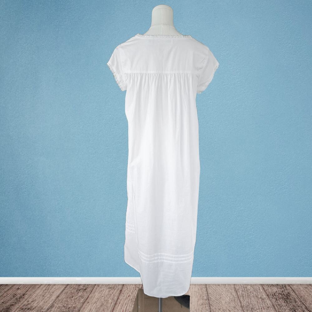 EILEEN WEST White Cotton Lawn Ballet Nightgown Small Cap Sleeve Dainty Cottage - Picture 8 of 8